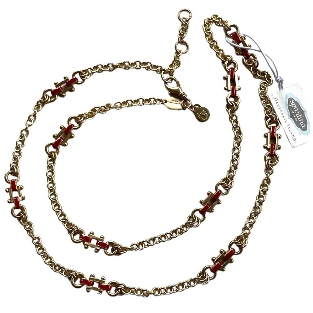 NWT Spartina 449 Bolted Enamel Necklace Gold and Red